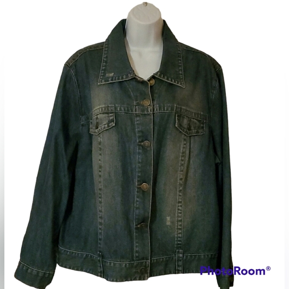 Jeanology Jackets & Blazers - Jeanology Denim Plus Size Jacket Size 20W 100% Cotton Distressed Denim
